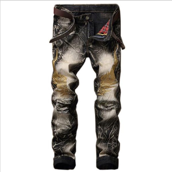 

fashion european and american street embroidery men's jeans ljn073a wings ripped trousers retro men jean nice gift give you, Blue