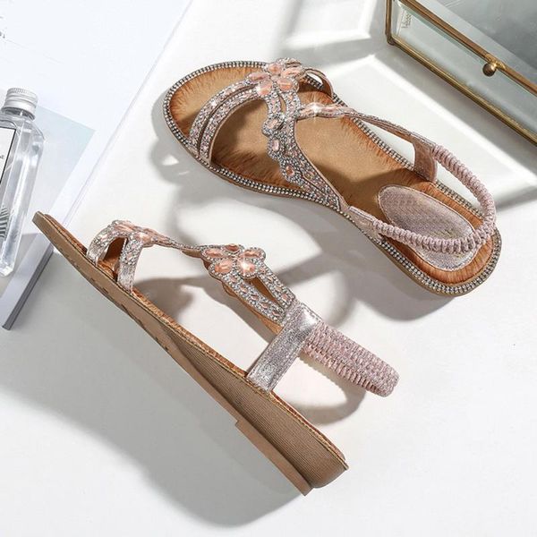 

sandals women flat back strap slip on flower shoes for solid color casual ladies outdoor beach footwear, Black