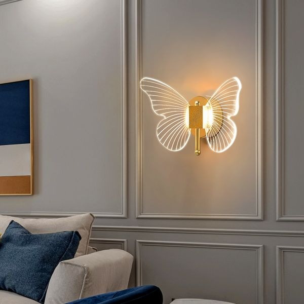 Lâmpada de parede de borboleta nova LED Iluminação interna Lampras Home Bedroom Bedside Light Decoration Staircase Light