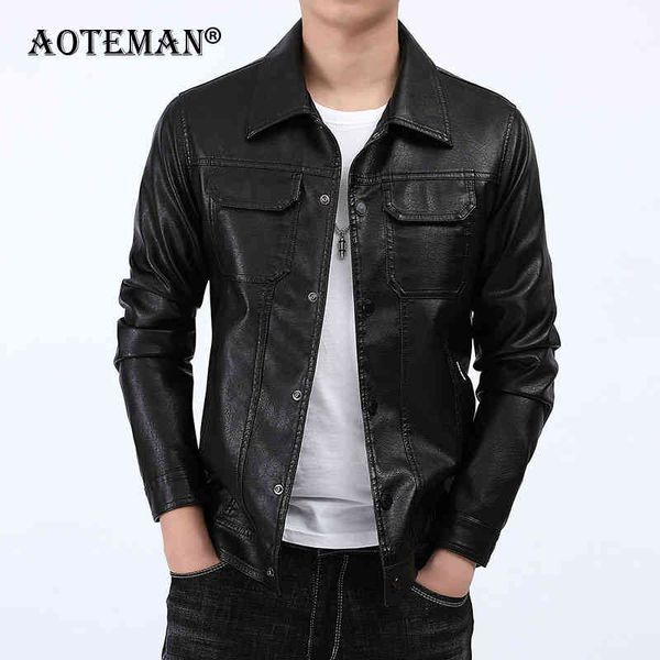 

new men pu leather ets slim fit solid busins et fashion 2020 male outwears casual biker motorcycle coat lm101, Black