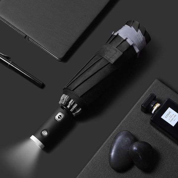 

umbrellas 105cm fully automatic umbrella women men foldable three folding inverted reflective rain sun windproof creative led