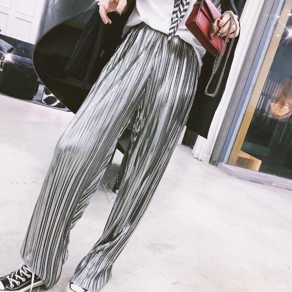 

autumn striped silver blingbling casual woman straight trousers designer luxury clothing women's pants & capris, Black;white