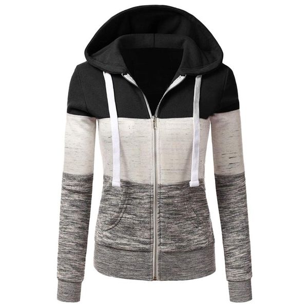 

women's hoodies & sweatshirts womens casual sweatshirt ladies patchwork hooded blouse pullover color block draw string slim coat outerw, Black
