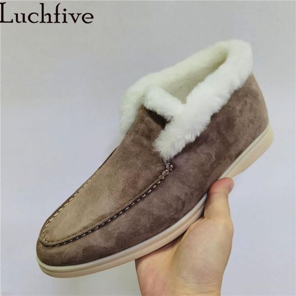 

boots high-quality genuine wool snow nude gray suede fur non-slip ankle comfortable winter mujer, Black