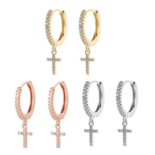 

hoop & huggie fashion cute cross earrings cz crystal dangle for women korean wedding jewellery, Golden;silver