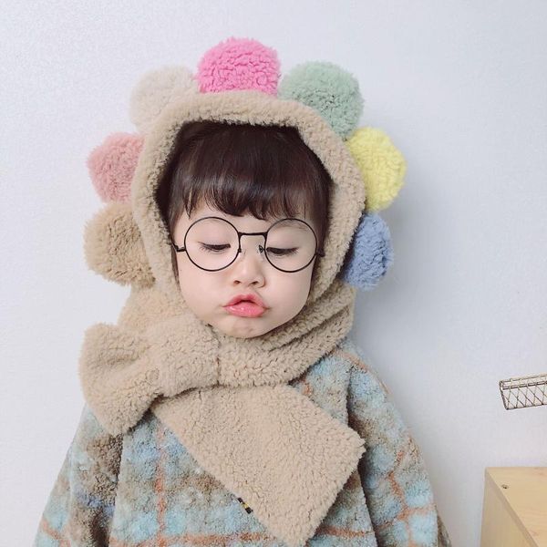 

caps & hats lamb scarf one-piece cap children autumn and winter baby girl cute petals plus velvet big flower ear toddler warm, Yellow