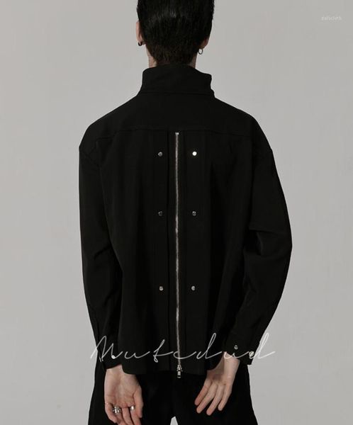 

men's casual shirts xs-6xl 2021 clothing hair stylist fashion original front back zipper high neck long sleeve shirt plus size costumes, White;black