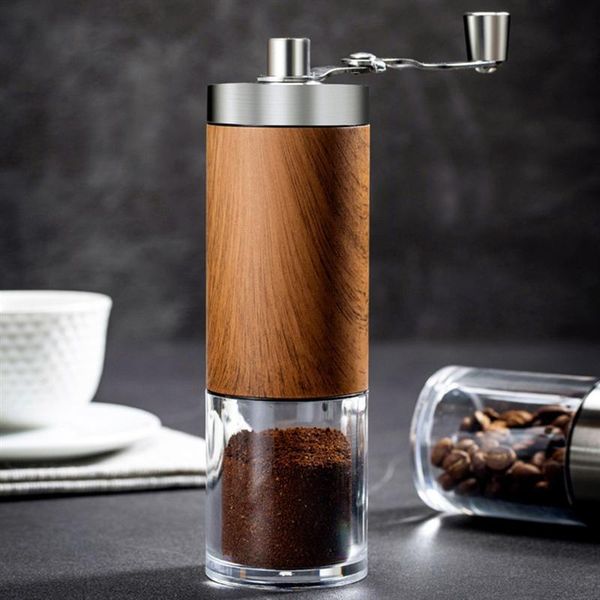 

manual coffee grinders portable wood grain hand grinder silver stainless steel bean burr mill crank for dropship