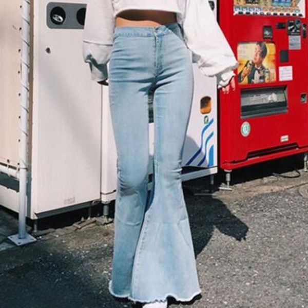 

women's jeans ladies summer denim trousers casual fashion high waist slim slimming big flared women boyfriend, Blue