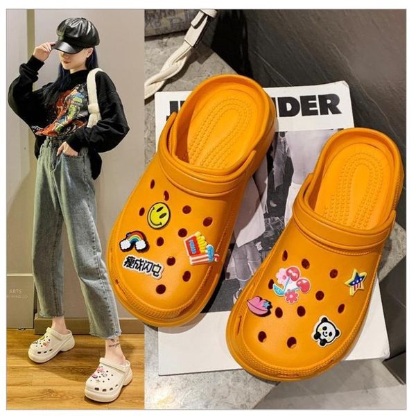 

slippers women's shoes eva hole soles home summer beach wear-resistant increased sandals slides, Black