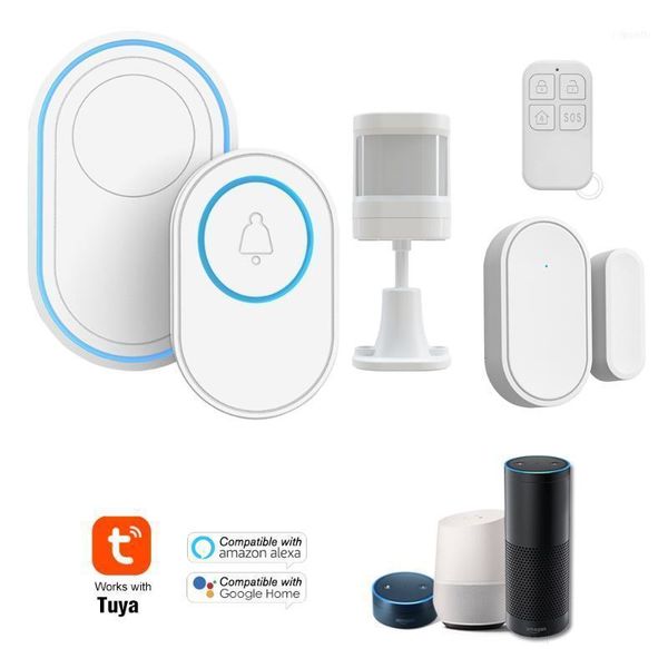 

tuya alarm system wireless wifi doorbell function outdoor indoor chime led 58 ringtones work door sensor pir sensor11