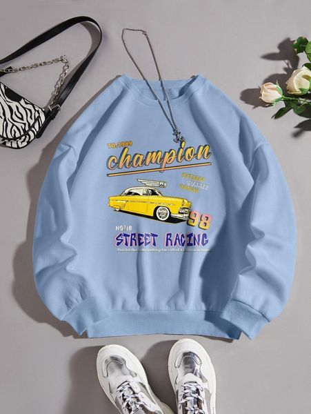 

slogan & car print thermal pullover v35z#, White;black
