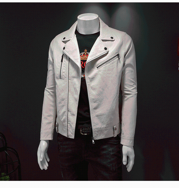 

men's fur & faux 2021 autumn and winter slim fit leather jacket classic motorcycle black white