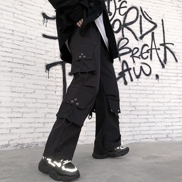 

spring autumn capris fashion brand korean women's clothing harajuku style ulzzang pockets black high wist hip hop cargo pants1, Black;white