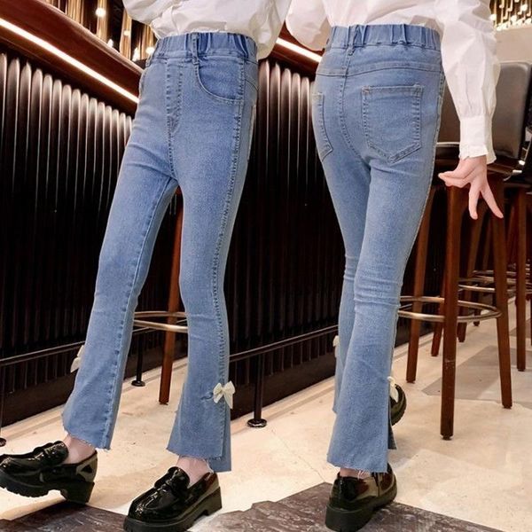 

trousers girls' jeans korean fashion spring autumn 2021 big children children's casual loose high stretch flared 4-13y, Blue