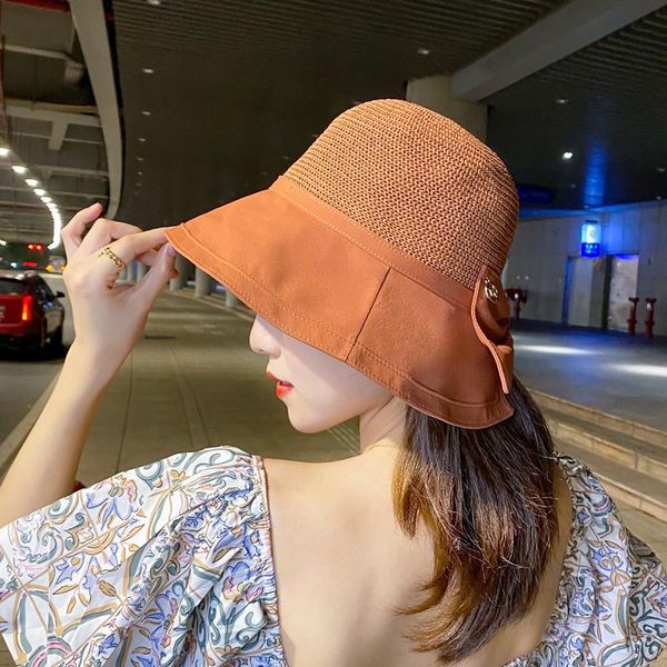 

wide brim hats design solid color women fisherman's hat spring summer bucket uv protection sunshade beach cap female c13, Blue;gray