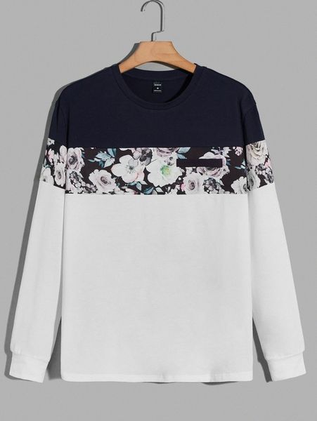 

men floral & colorblock print tee t3mb#, White;black