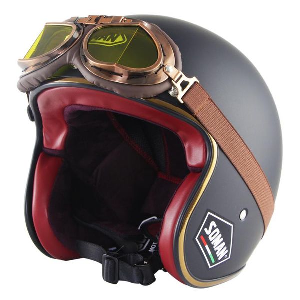 

black motorcycle helmet classic retro vintage open face helmet biker casque moto scooter chopper cruiser with glasses