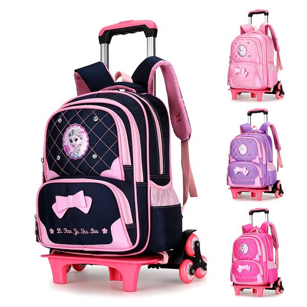 

cartoon climbing trolley schoolbag elementary school girl 2-4 detachable grade student stairs 7-12 old years six-wheel backpack nhhcw