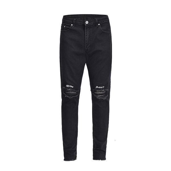 

2021 s hiphop new style retro embroidery letter hole kanye west men fashion jogger high street japan cotton jeans 7q5n, Blue