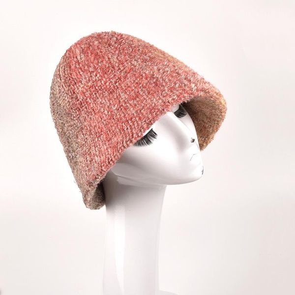 

wide brim hats autumn and winter gradient color knitted wool bucket hat women's fashion creative tie dye gorros fisherman designer, Blue;gray