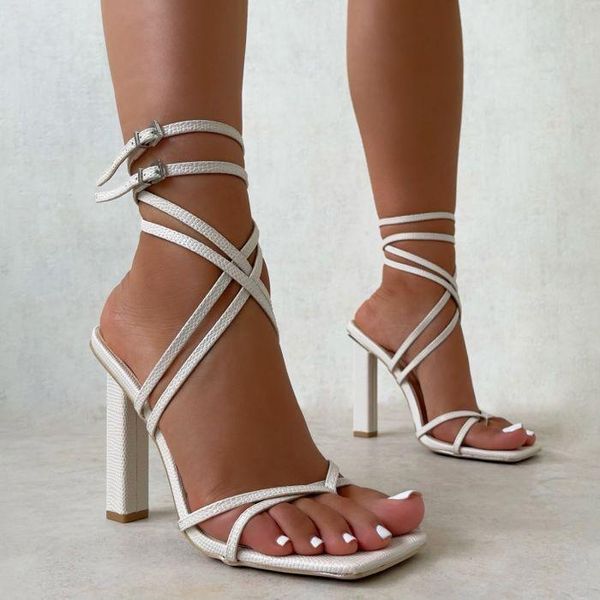 

dress shoes summer women sandals narrow band vintage square toe high heels cross strap thong v shape design, Black