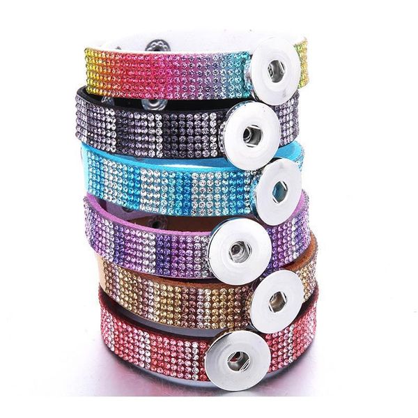 

new rhinestone snap button jewelry leather 18mm snap button bracelet punk leather bracelet armband snaps jewe jllgpy, Golden;silver