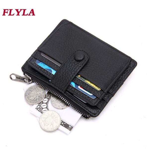 

card holders leather holder women zipper coin purse gift multi-card position cowhide men's wallet, Brown;gray