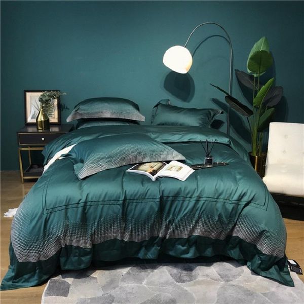 

2021 ale bedding set 1.8m bed high-end 100-count long-staple cotton light luxury 4pcs nordic simple embroidery quilt cover