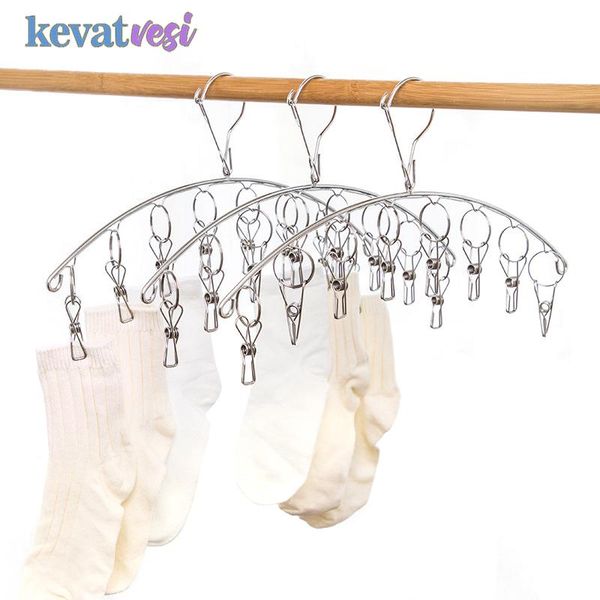 

hangers & racks 6/8/10 clips stainless steel clothes hanger underwear socks drying rack laundry hanging for home dormitory