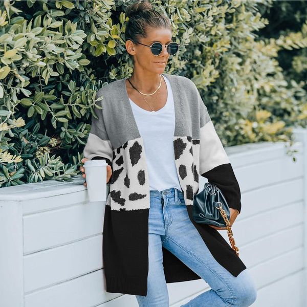 

women's wool & blends women loose style knitted cardigan variegated color long sleeve coat fashionable beautiful eye-catching, Black