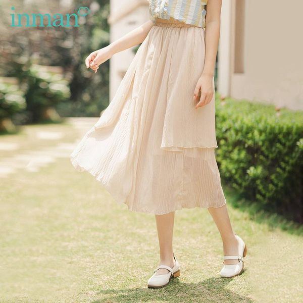 

inamn summer irregular fairy graceful all-match pure and fresh a-line skirt, Black