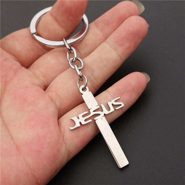 

keychains stainless steel keyring cross jesus men women christianity jewelry, Silver