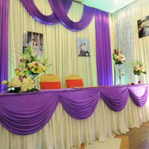 

0.8x3m long ice silk table skirts tablecloth skirting with swag drape custom table skirt cover for wedding event party decor