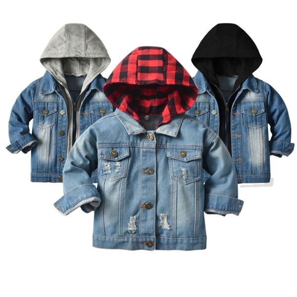 

children spring autumn outerwear boys girls ripped holes denim hoodie jackets kids sports clothes 7m-10t 211023, Blue;gray