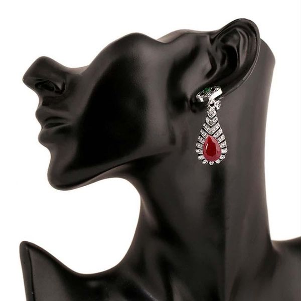

clip-on & screw back long waterdrop clip earrings without piercing resin rhinestone vintage bohemia on for women luxury wedding party, Silver