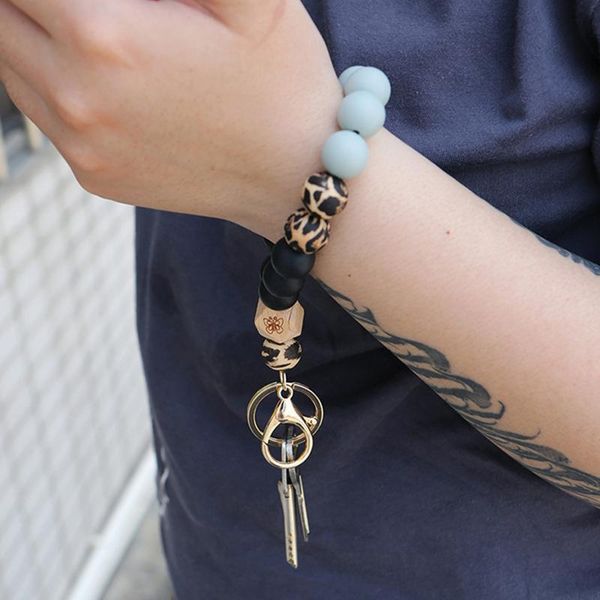 

charm bracelets keychain bracelet camouflage leopard beads keyring wristlet for women girl on hand couple gift friends, Golden;silver
