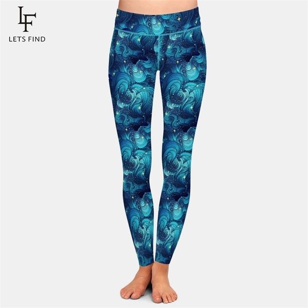

letsfind fashion 3d natural texture starry ocean clouds or hair print girl leggings high waist plus size elastic 210925, Black