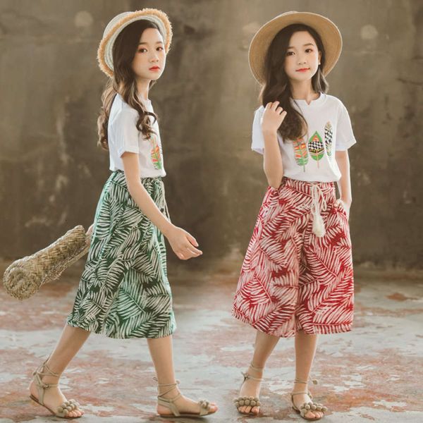 

spring and 7 summer 2021 little fashionable suit short sleeve children's clothing 9 girls' two piece, White