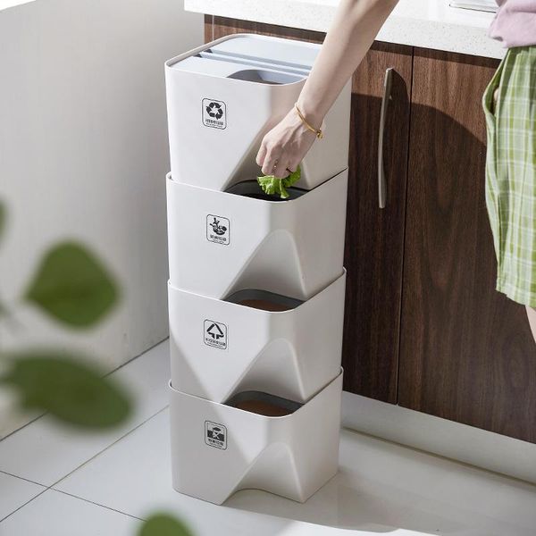 

waste bins household trash can stacked sorting garbage bin recycling kitchen dry and wet separation rubbish for bathroom