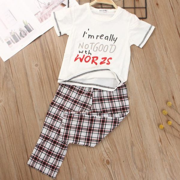 

clothing sets keelorn children summer suit 2021 boys letter pattern t-shirt and long plaid pants baby girl clothes 2pcs boy, White
