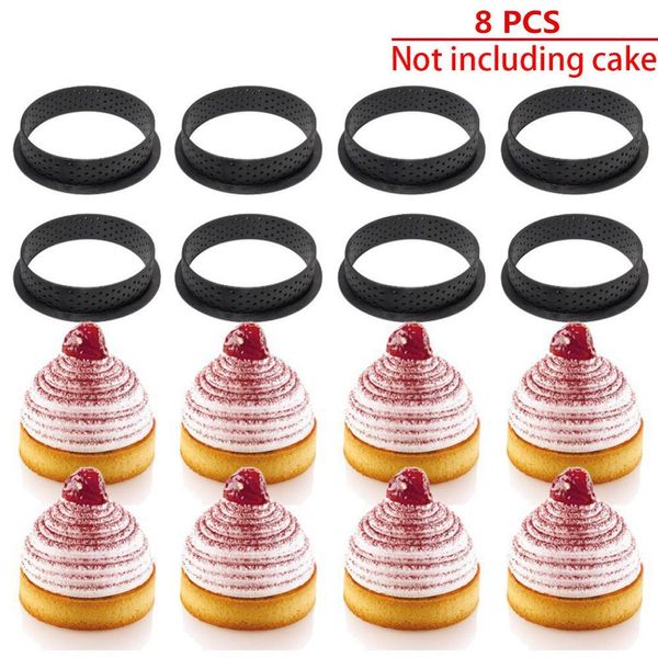 8 pcs Mousse Circle Circle Ferramenta de decoração Francês Sobremesa DIY Molde de Bolo Perfurado Anel de Tarte Bakeware Rodada Coração Quadrado Forma 210225