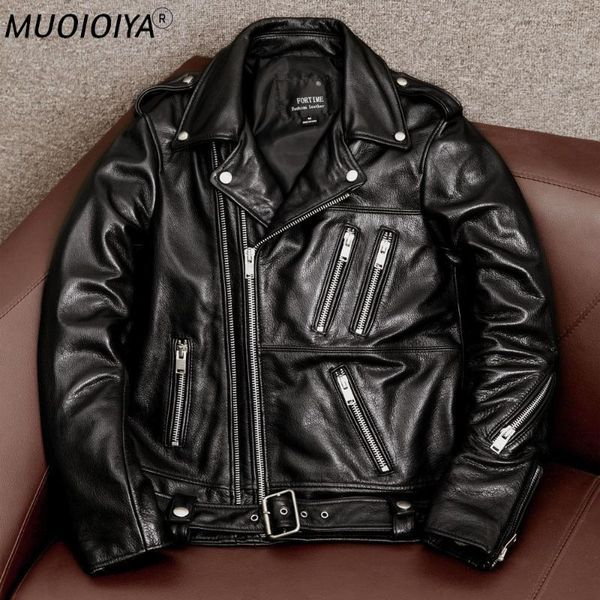 

men's leather & faux 2021 autumn winter fashion men cowleather jacket motorcycle biker korea style outwear male classic slim fit coats, Black