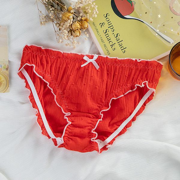 

benmingnian red cotton pure color breathable bread pants women's triangle simple girl traceless underwear middle waist, Black;pink