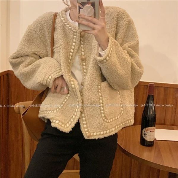 

women's jackets cmaz 2021 autumn winter thick coats for women fall imitation lamb wool warm padded jacket korean-style fashionab, Black;brown