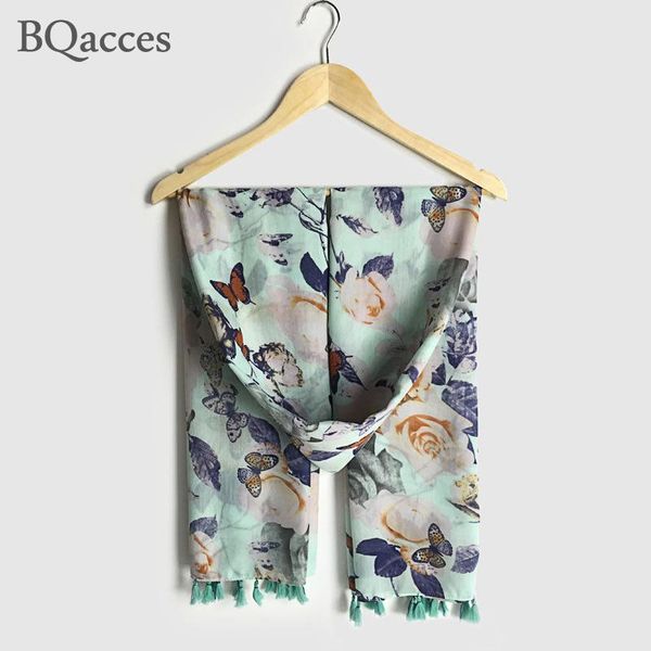 

scarves 2021 fashion floral flower print cotton scarf with tassel lady long silk high density spring shawl wrap lencos de seda, Blue;gray