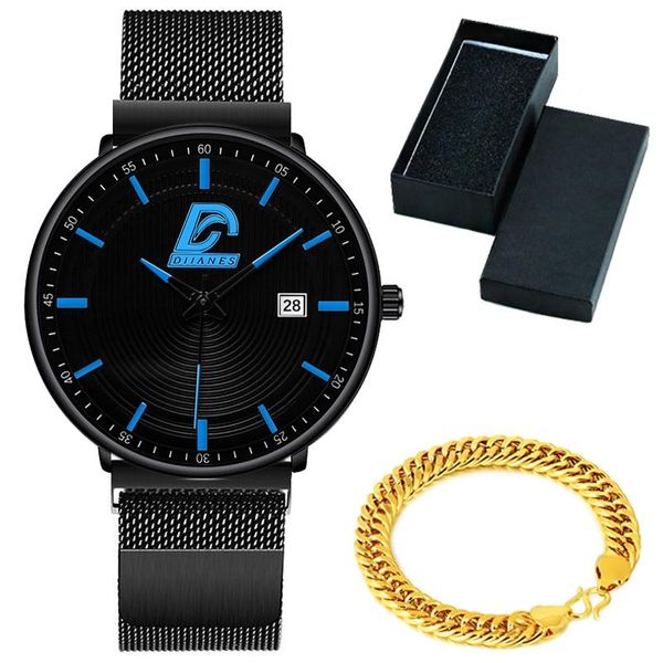 

wristwatches fashion mens magnet buckle watches bracelet sets luxury stainless steel mesh belt quartz wrist watch men business calendar, Slivery;brown
