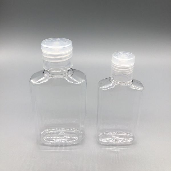 30 мл 60 мл Пустой PET PLAST PLAST BALL с флип-шапкой прозрачной квадратной формы бутылки для макияжа жидкости Одноразовый ручной дезинфицирующий гель WA0002