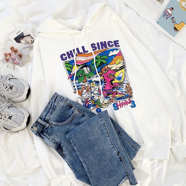 

2021 new mooirue spring bm sweatshirt kawaii women hoodies cartoon dinosaur print solid color hooded loose thin 8mhi, Black