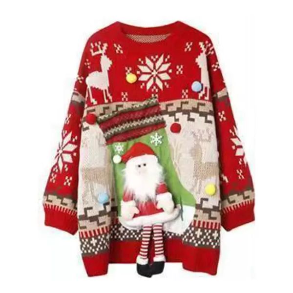 

fashion retro christmas bear crew neck sweater designer men and women spring and autumn loose lazy couple knit tide s-2xl, White;black